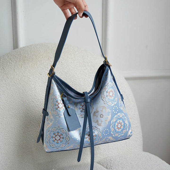 Buddha Stones Ręcznie Robione Kwiaty Żuraw Jeleń Motyl Piosenka Brokatowa Torba Crossbody Torebka Wisząca