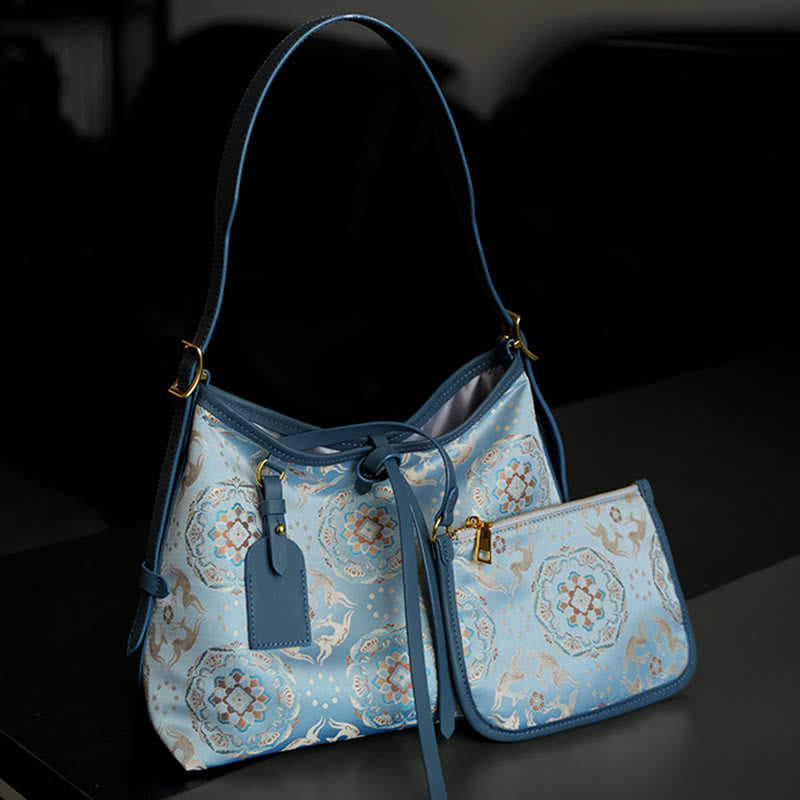 Buddha Stones Ręcznie Robione Kwiaty Żuraw Jeleń Motyl Piosenka Brokatowa Torba Crossbody Torebka Wisząca