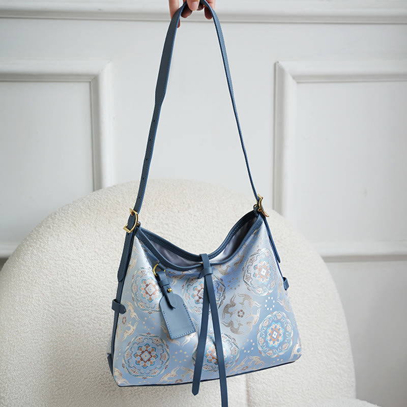 Buddha Stones Ręcznie Robione Kwiaty Żuraw Jeleń Motyl Piosenka Brokatowa Torba Crossbody Torebka Wisząca
