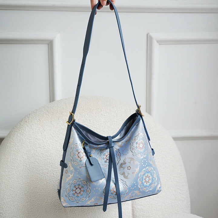 Buddha Stones Ręcznie Robione Kwiaty Żuraw Jeleń Motyl Piosenka Brokatowa Torba Crossbody Torebka Wisząca