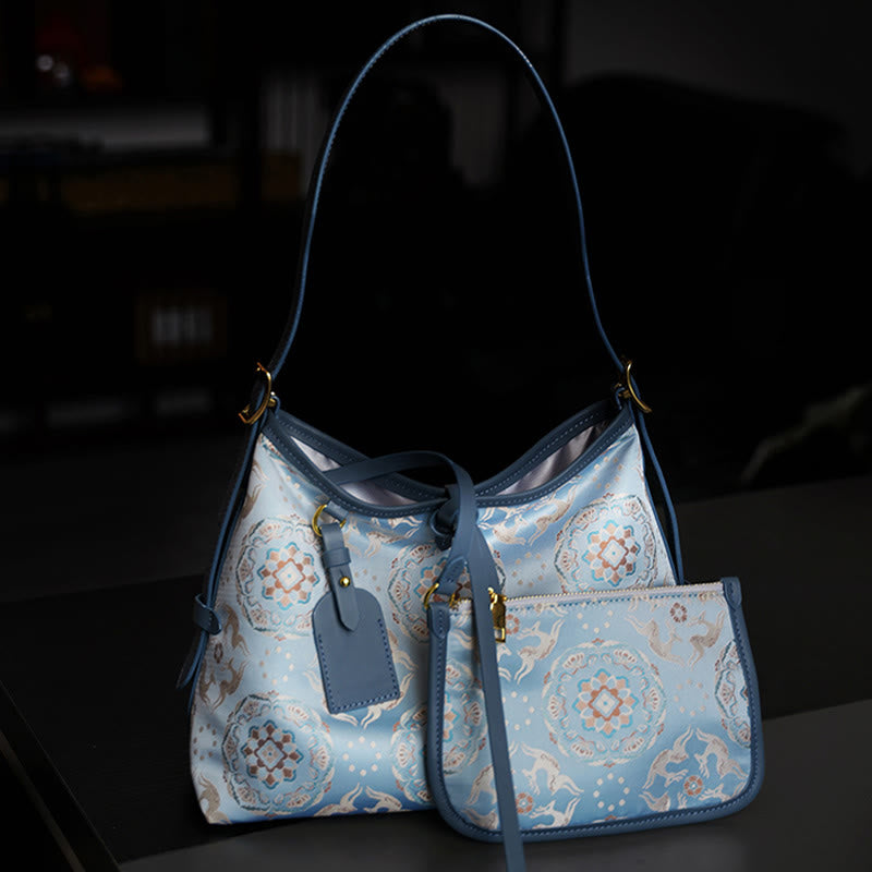 Buddha Stones Ręcznie Robione Kwiaty Żuraw Jeleń Motyl Piosenka Brokatowa Torba Crossbody Torebka Wisząca