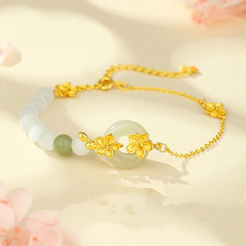 Bransoletka z Buddha Stones Chrysoberyl Hetian Jade 999 Srebro Sterling Love - Jadeit chryzoberylowo-hetianowy, złoty, srebro próby 999 (obwód nadgarstka: 14-19 cm) - image 0