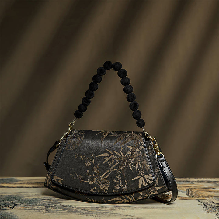 Buddha Stones Śliwkowy Bambusowy Łańcuch Koralikowy Xiangyunsha Jedwabna Torba Crossbody Torba Na Ramię
