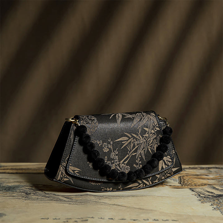 Buddha Stones Śliwkowy Bambusowy Łańcuch Koralikowy Xiangyunsha Jedwabna Torba Crossbody Torba Na Ramię