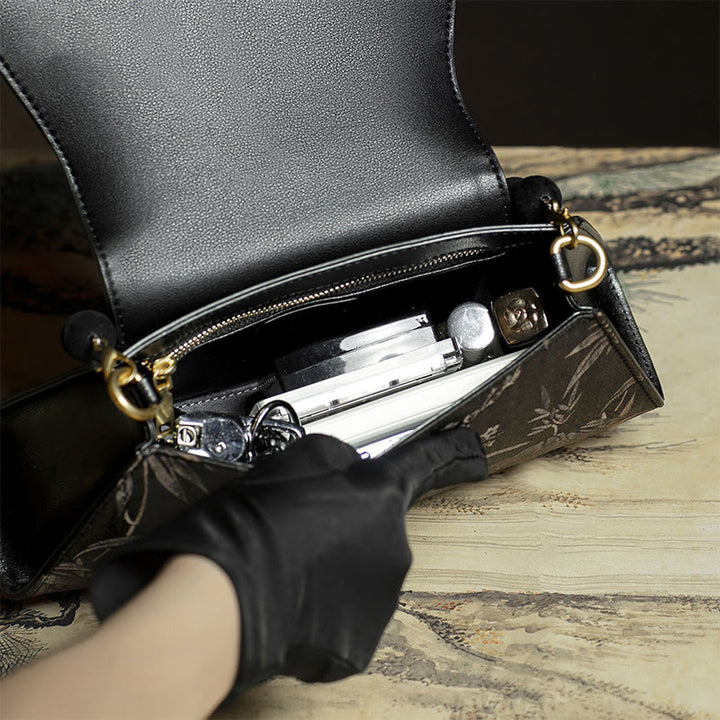 Buddha Stones Śliwkowy Bambusowy Łańcuch Koralikowy Xiangyunsha Jedwabna Torba Crossbody Torba Na Ramię