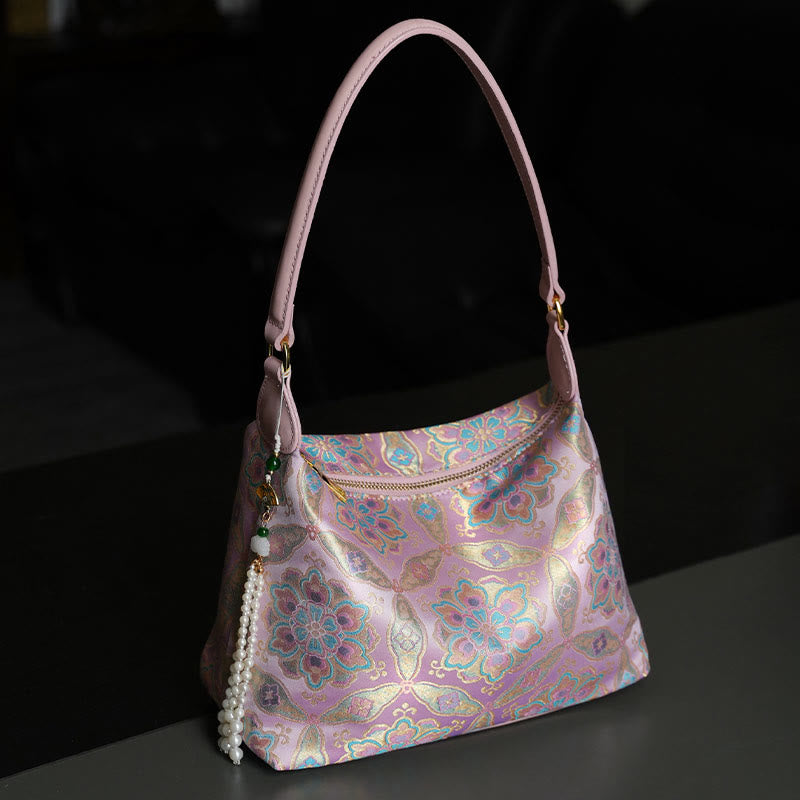 Buddha Stones Lotos Bambus Żuraw Jeleń Motyl Góra Xiangyunsha Jedwab Piosenka Brokatowa Torba Crossbody Torba na Ramię
