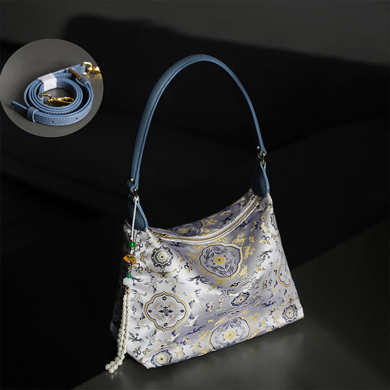Buddha Stones Lotos Bambus Żuraw Jeleń Motyl Góra Xiangyunsha Jedwab Piosenka Brokatowa Torba Crossbody Torba na Ramię