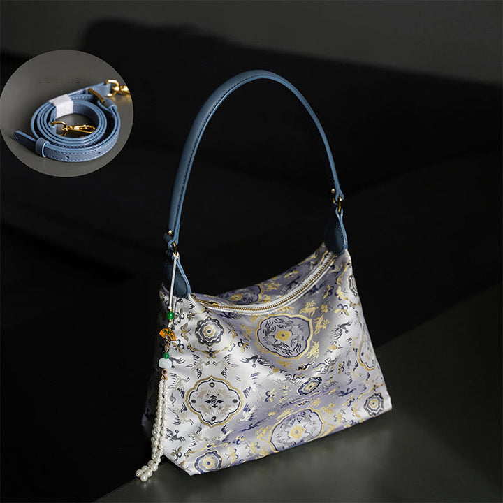 Buddha Stones Lotos Bambus Żuraw Jeleń Motyl Góra Xiangyunsha Jedwab Piosenka Brokatowa Torba Crossbody Torba na Ramię