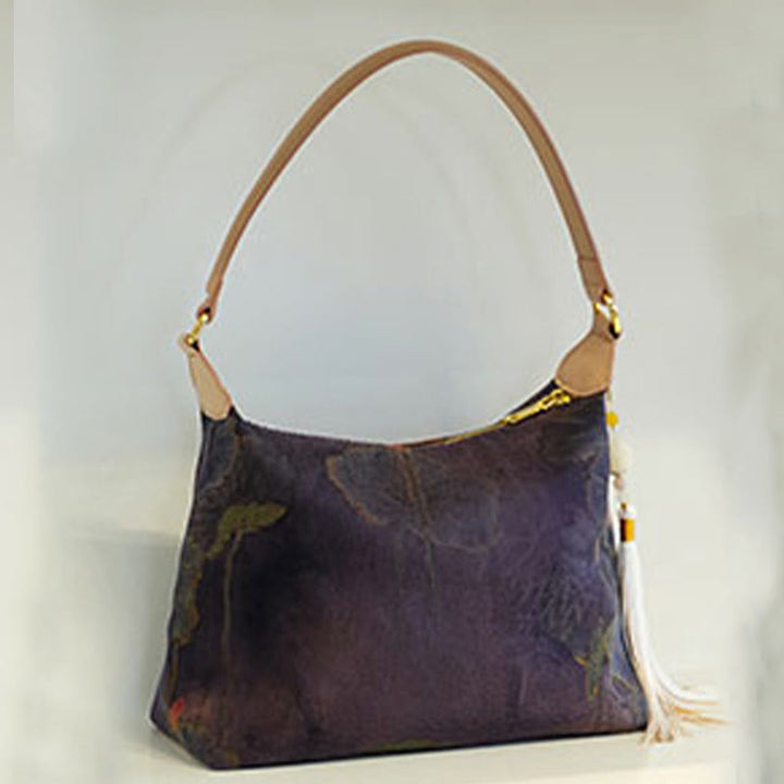 Buddha Stones Lotos Bambus Żuraw Jeleń Motyl Góra Xiangyunsha Jedwab Piosenka Brokatowa Torba Crossbody Torba na Ramię