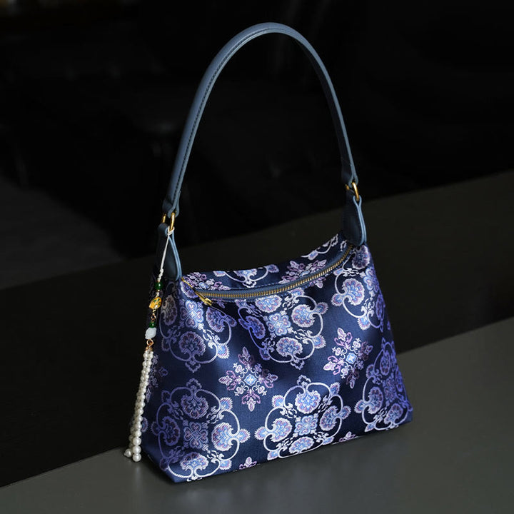 Buddha Stones Lotos Bambus Żuraw Jeleń Motyl Góra Xiangyunsha Jedwab Piosenka Brokatowa Torba Crossbody Torba na Ramię