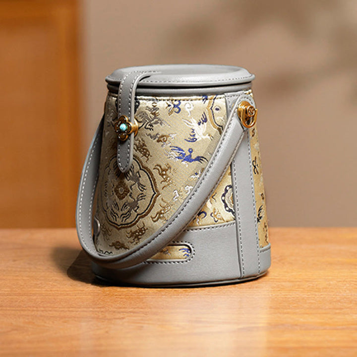 Buddha Stones Żuraw Bambus Kwiat Piosenka Brokat Xiangyunsha Jedwabna Torba Crossbody Torebki Wiszące
