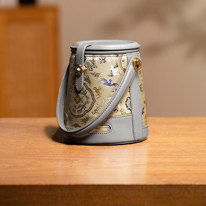 Buddha Stones Żuraw Bambus Kwiat Piosenka Brokat Xiangyunsha Jedwabna Torba Crossbody Torebki Wiszące