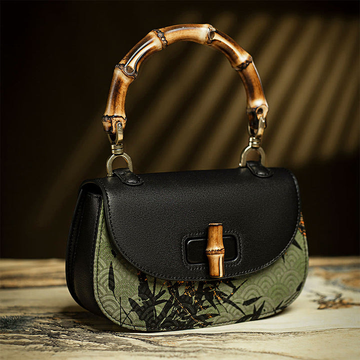 Buddha Stones Krzywa Bambusowa Uchwyt Xiangyunsha Jedwabna Torba Crossbody Hangbags
