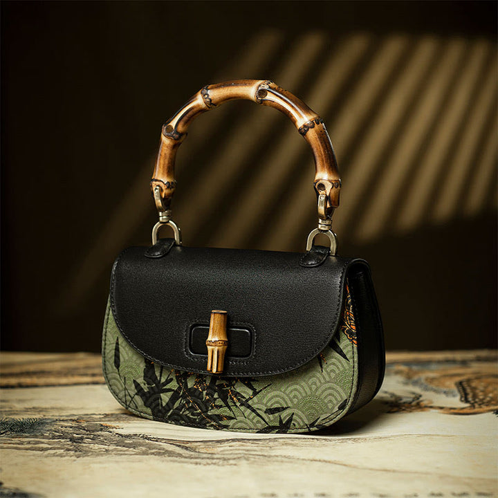 Buddha Stones Krzywa Bambusowa Uchwyt Xiangyunsha Jedwabna Torba Crossbody Hangbags