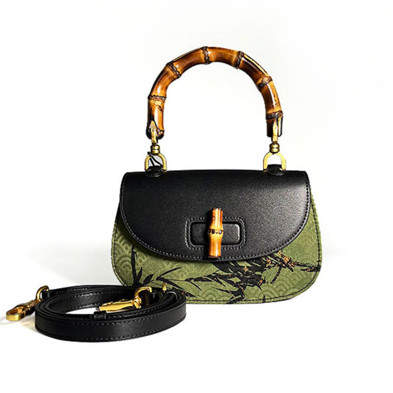 Buddha Stones Krzywa Bambusowa Uchwyt Xiangyunsha Jedwabna Torba Crossbody Hangbags