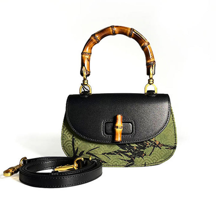 Buddha Stones Krzywa Bambusowa Uchwyt Xiangyunsha Jedwabna Torba Crossbody Hangbags