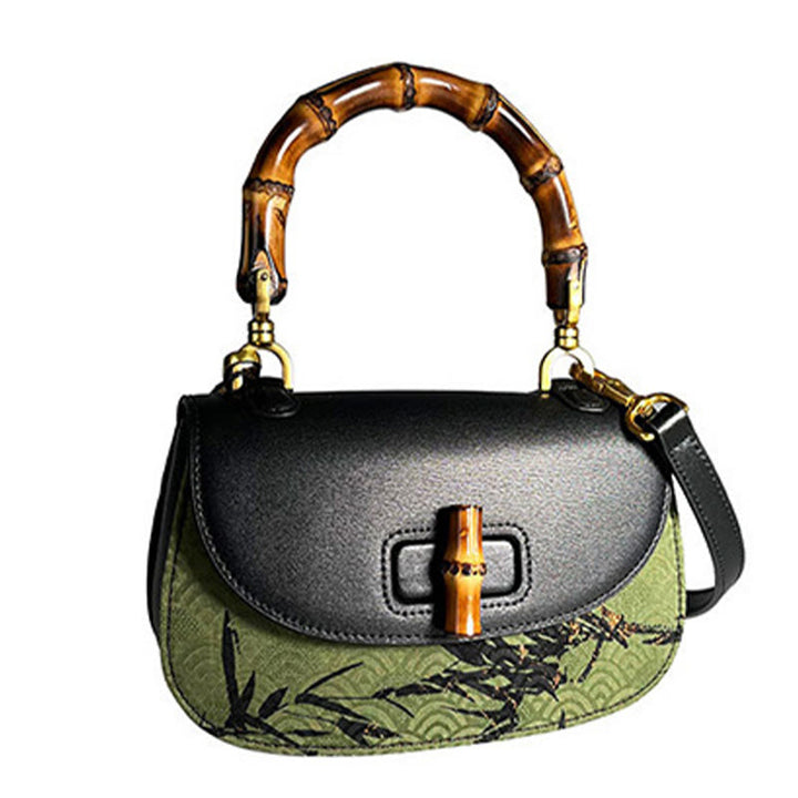 Buddha Stones Krzywa Bambusowa Uchwyt Xiangyunsha Jedwabna Torba Crossbody Hangbags