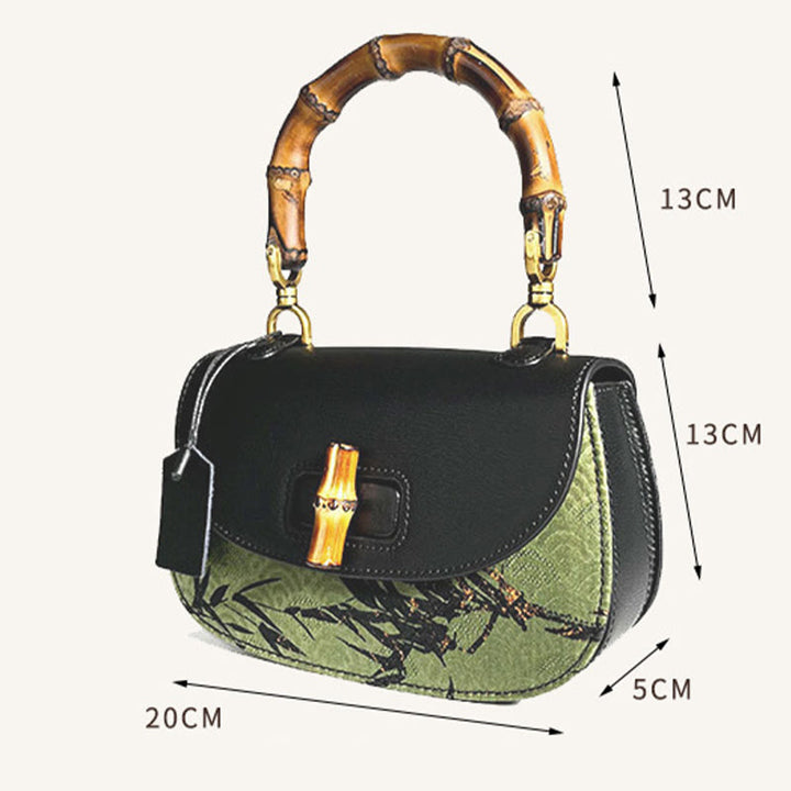 Buddha Stones Krzywa Bambusowa Uchwyt Xiangyunsha Jedwabna Torba Crossbody Hangbags