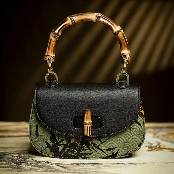 Buddha Stones Krzywa Bambusowa Uchwyt Xiangyunsha Jedwabna Torba Crossbody Hangbags