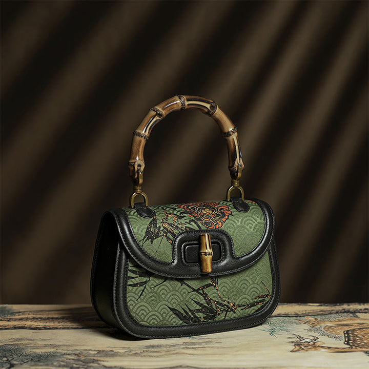 Buddha Stones Krzywa Kwiat Bambusowy Uchwyt Xiangyunsha Jedwabna Torba Crossbody Torebka Wisząca
