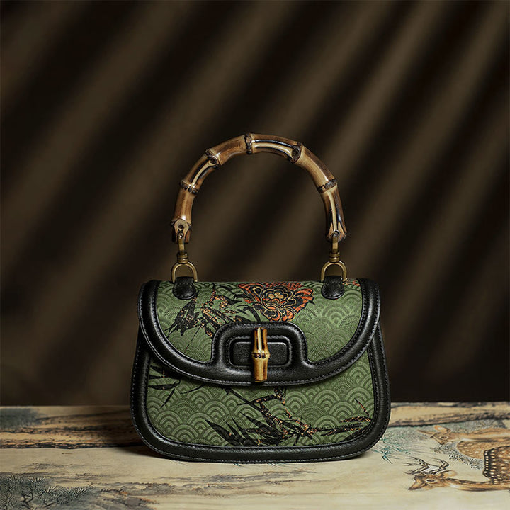 Buddha Stones Krzywa Kwiat Bambusowy Uchwyt Xiangyunsha Jedwabna Torba Crossbody Torebka Wisząca