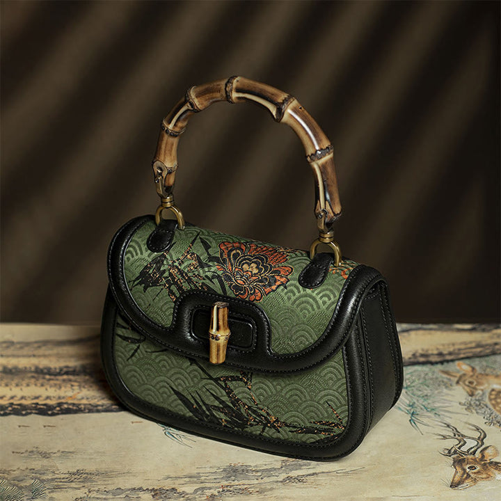 Buddha Stones Krzywa Kwiat Bambusowy Uchwyt Xiangyunsha Jedwabna Torba Crossbody Torebka Wisząca