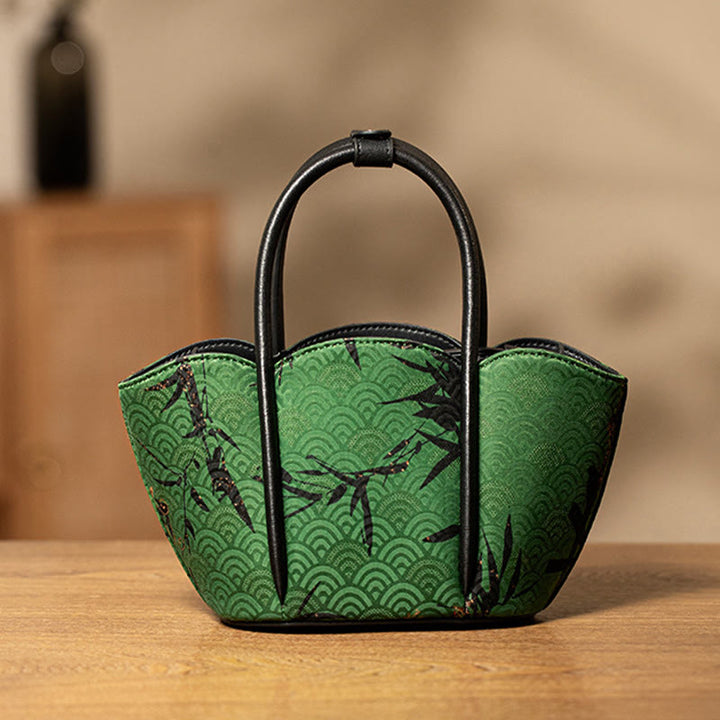 Buddha Stones Krzywa Bambusowy Kwiat Kształt Xiangyunsha Jedwabna Torba Crossbody Torebka Wisząca