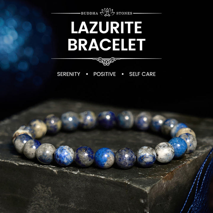 Bransoletka z kamienia buddyjskiego z lazurytem i lapis lazuli z pozytywnym nastawieniem do siebie - Lazuryt (obwód nadgarstka: 14-16 cm) - image 0