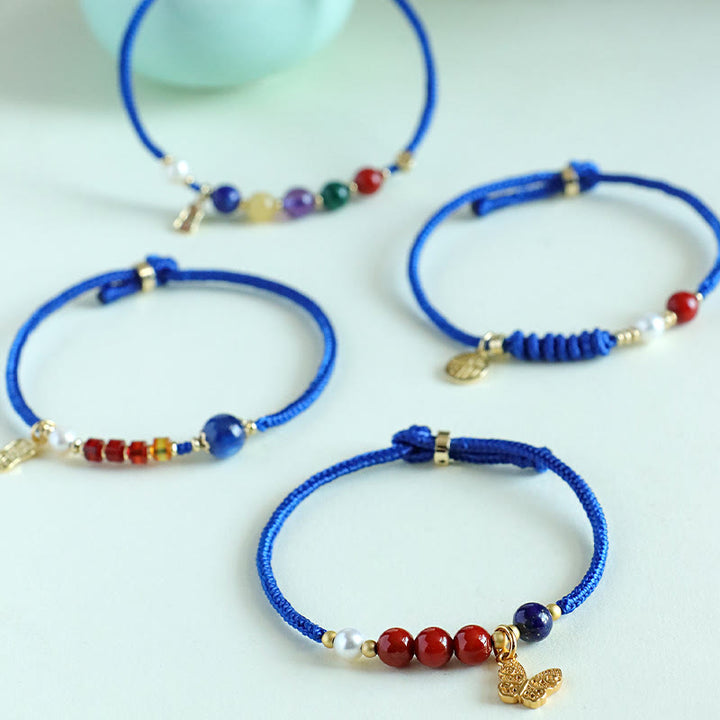Bransoletka z Buddha Stones Klein Blue String z południowo-czerwonym agatem i granatem, niebieskim awenturynem, lazurytem, ​​lapis lazuli, miedzianym motylem Fu Character Positive - image 14