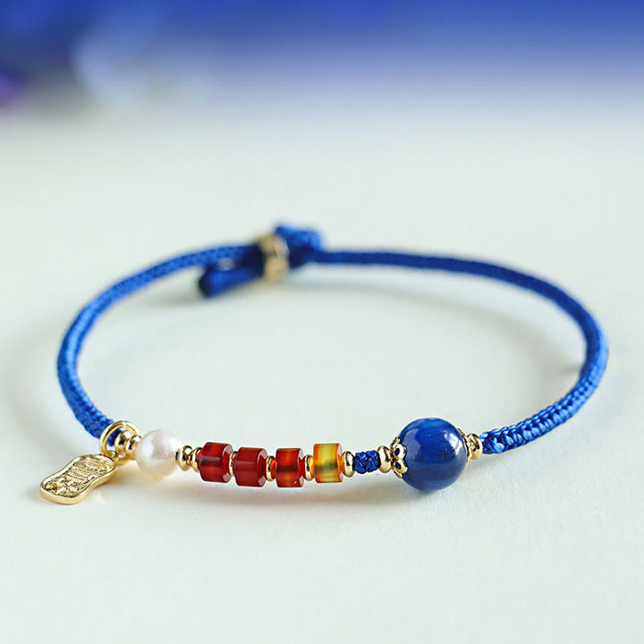Bransoletka z Buddha Stones Klein Blue String z południowo-czerwonym agatem i granatem, niebieskim awenturynem, lazurytem, ​​lapis lazuli, miedzianym motylem Fu Character Positive - image 12