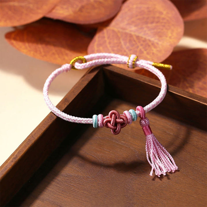 Buddha Stones Kolorowe sznurki Peach Blossom Knot Tassels Bransoletka ochronna