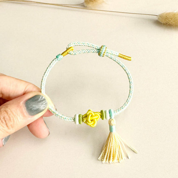 Buddha Stones Kolorowe sznurki Peach Blossom Knot Tassels Bransoletka ochronna