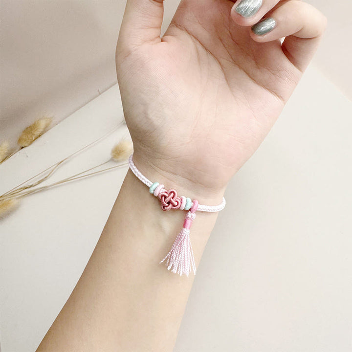 Buddha Stones Kolorowe sznurki Peach Blossom Knot Tassels Bransoletka ochronna