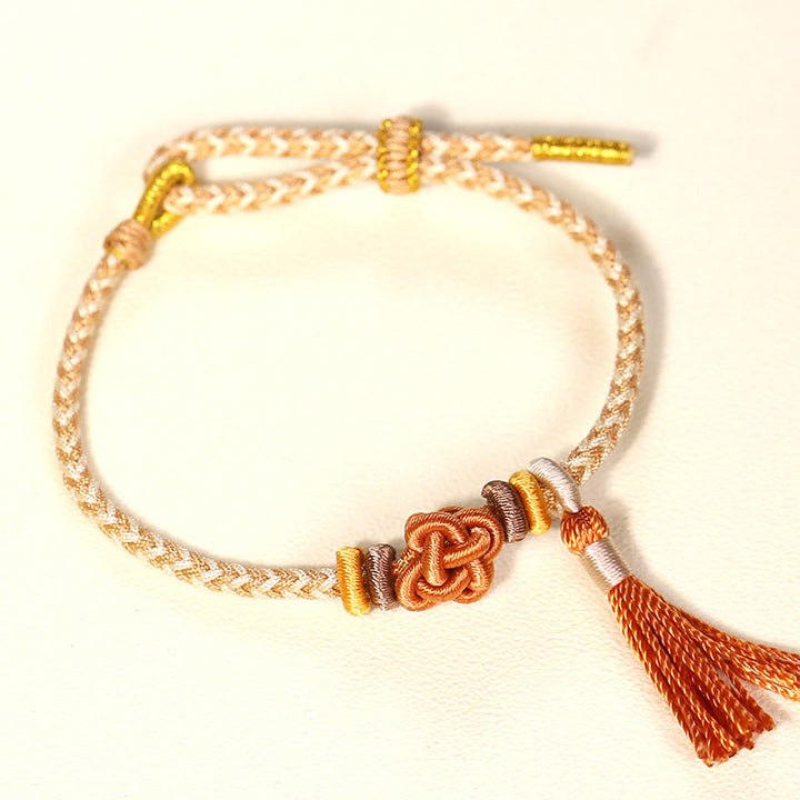 Buddha Stones Kolorowe sznurki Peach Blossom Knot Tassels Bransoletka ochronna