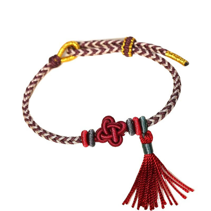 Buddha Stones Kolorowe sznurki Peach Blossom Knot Tassels Bransoletka ochronna
