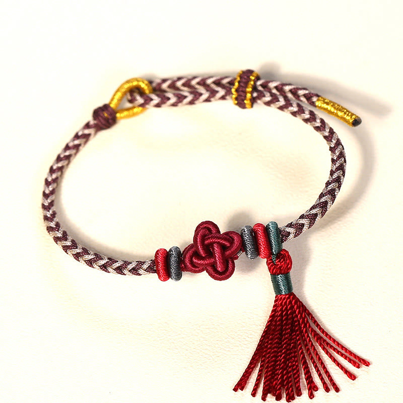Buddha Stones Kolorowe sznurki Peach Blossom Knot Tassels Bransoletka ochronna