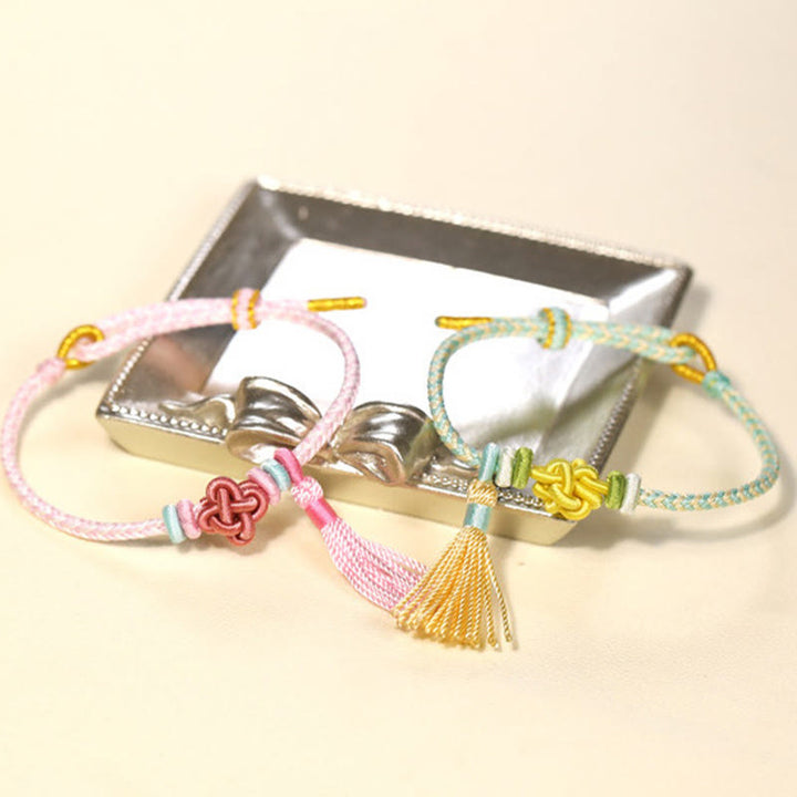 Buddha Stones Kolorowe sznurki Peach Blossom Knot Tassels Bransoletka ochronna
