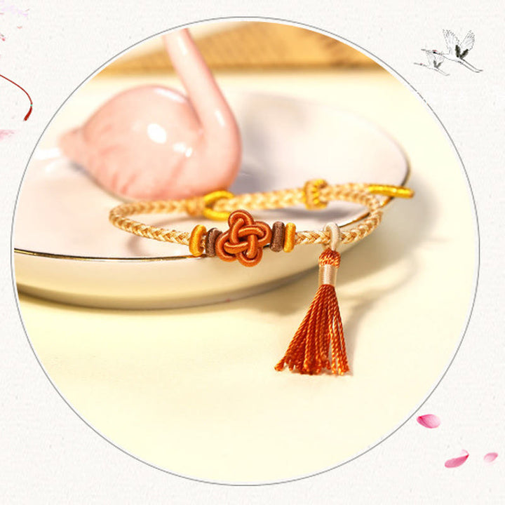 Buddha Stones Kolorowe sznurki Peach Blossom Knot Tassels Bransoletka ochronna