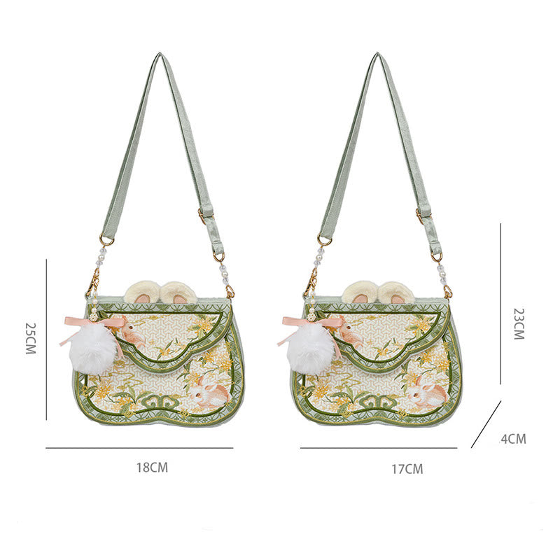 Buddha Stones Osmanthus Królik Haft Perła Łańcuch Futrzany Frędzle Torba Na Ramię Torba Crossbody