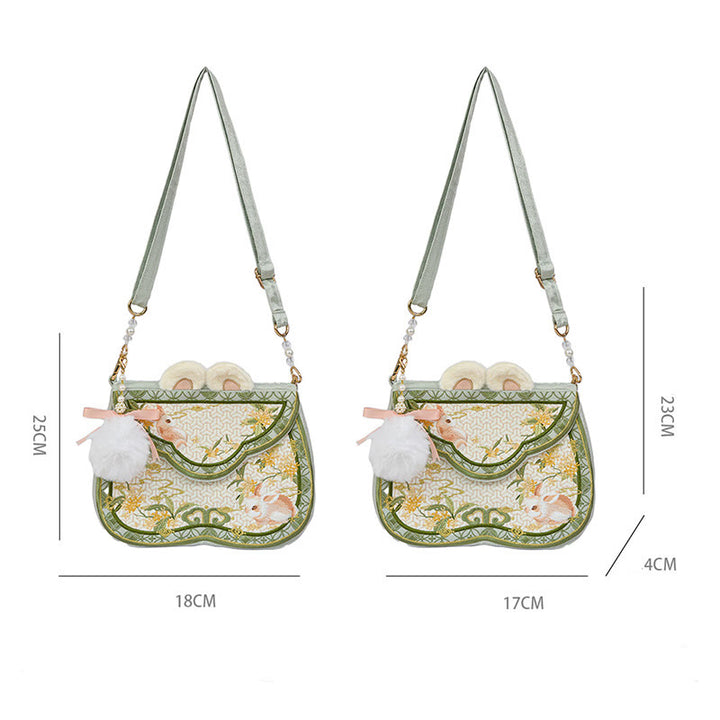 Buddha Stones Osmanthus Królik Haft Perła Łańcuch Futrzany Frędzle Torba Na Ramię Torba Crossbody