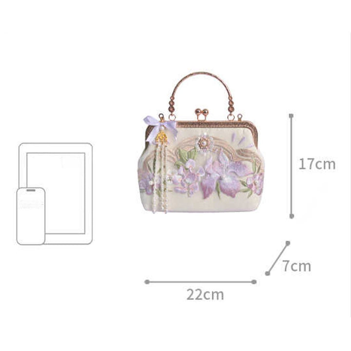 Buddha Stones Kwiaty Haftowane Tassel Wisiorek Perła Metalowy Łańcuch Torba Crossbody Torebki