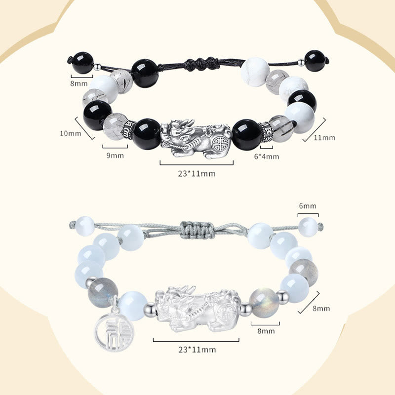 Buddha Stones Pi Xiu Sześć Prawdziwych Słów 999 Srebro Sterlingowe Czarny Obsydian Biały Turkus Chryzoberyl Bransoletka Szczęścia - 2 szt. - image 17