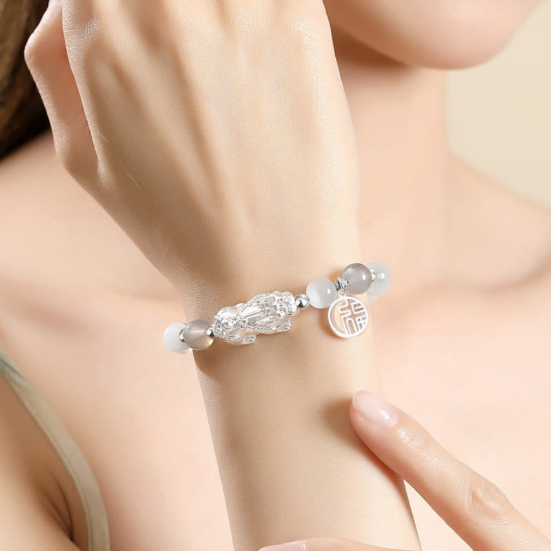 Buddha Stones Pi Xiu Sześć Prawdziwych Słów 999 Srebro Sterlingowe Czarny Obsydian Biały Turkus Chryzoberyl Bransoletka Szczęścia - image 15