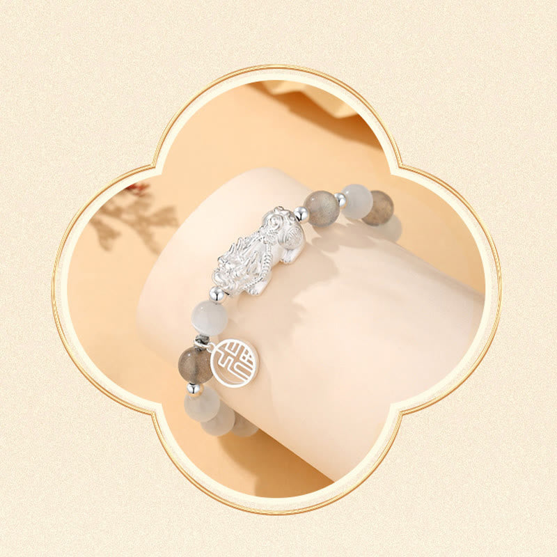 Buddha Stones Pi Xiu Sześć Prawdziwych Słów 999 Srebro Sterlingowe Czarny Obsydian Biały Turkus Chryzoberyl Bransoletka Szczęścia - image 14