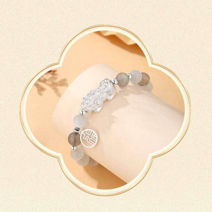 Buddha Stones Pi Xiu Sześć Prawdziwych Słów 999 Srebro Sterlingowe Czarny Obsydian Biały Turkus Chryzoberyl Bransoletka Szczęścia - image 14