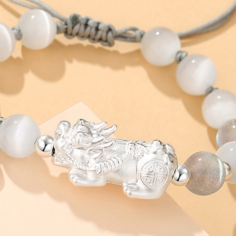 Buddha Stones Pi Xiu Sześć Prawdziwych Słów 999 Srebro Sterlingowe Czarny Obsydian Biały Turkus Chryzoberyl Bransoletka Szczęścia - image 13