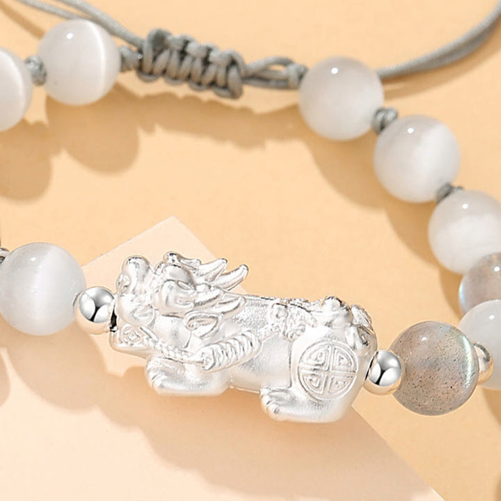 Buddha Stones Pi Xiu Sześć Prawdziwych Słów 999 Srebro Sterlingowe Czarny Obsydian Biały Turkus Chryzoberyl Bransoletka Szczęścia - image 13
