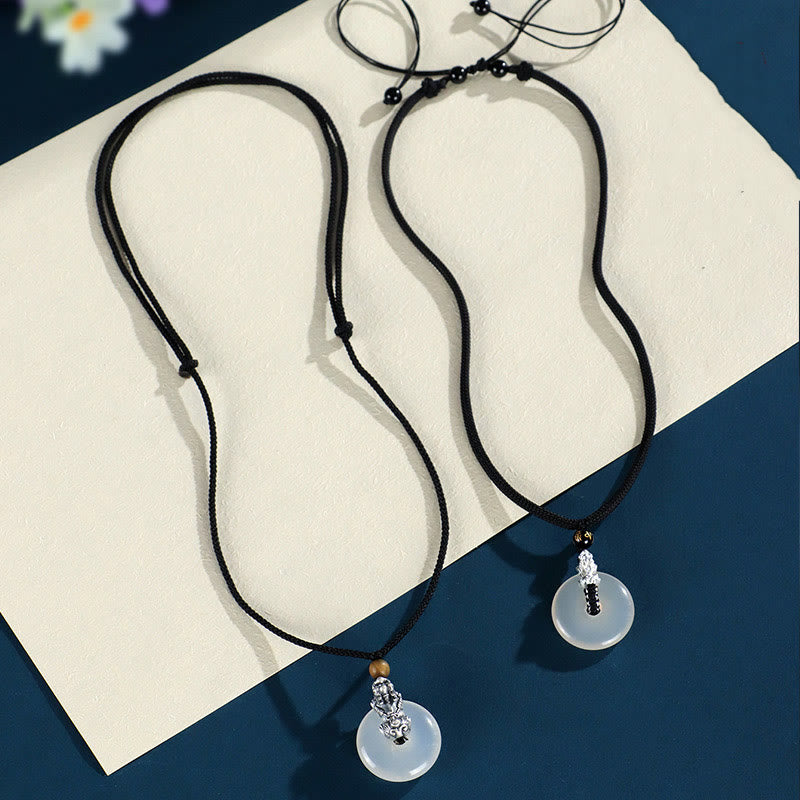 Buddha Stones Biały Agat Srebro Sterling 999 Czarny Onyks Zielone Drzewo Sandałowe Pi Xiu Klamra Pokoju Sześć Prawdziwych Słów Naszyjnik Wisiorek - image 11