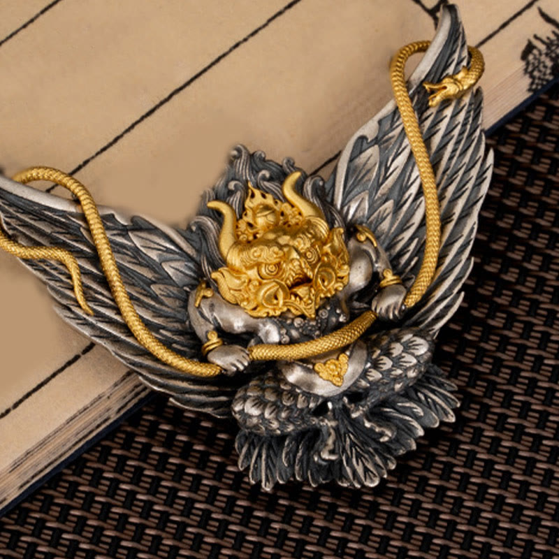 Buddha Stones 925 Srebro Sterling Tybetański Garuda Ptak Smok Wąż Mądrość Naszyjnik Wisiorek - image 5