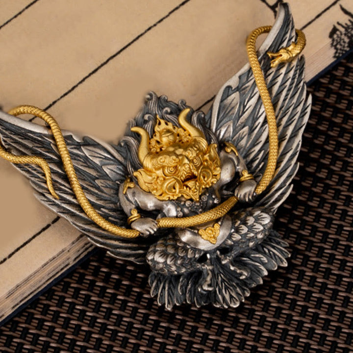 Buddha Stones 925 Srebro Sterling Tybetański Garuda Ptak Smok Wąż Mądrość Naszyjnik Wisiorek - image 5